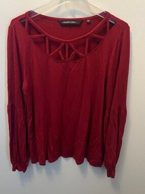 Women's Colleen Lopez Blouse, Maroon, Size M, Long Sleeve, Cutout neck, Ex Cond!
